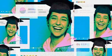 A woman wearing a mortarboard; the window of social media platform