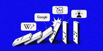 A domino effect of AI misinformation, featuring Wikipedia and Google. Image by Cybernews.