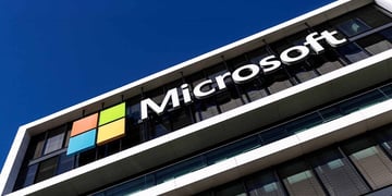 The Microsoft logo at the company's headquarters