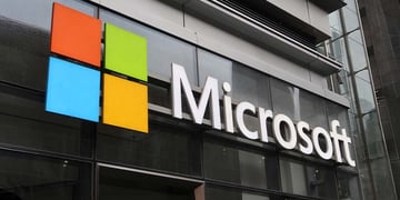 The Microsoft logo on the company's headquarters in New York