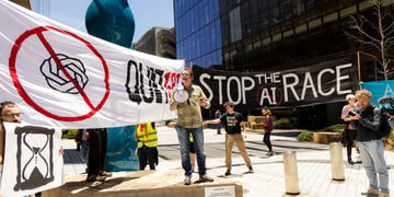 Protest outside Open AI HQ offices in San Francisco, California, US, on Saturday, July 11, 2026.