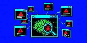 An AI agent security incident depicted with digital symbols.