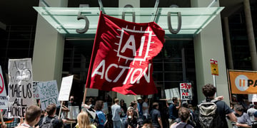 Demonstrators rally outside Anthropic headquarters in San Francisco, California