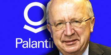 The logo of Palantir Technologies, EU's defense and space commissioner Andrius Kubilius