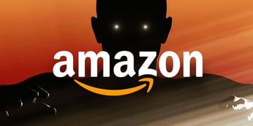 amazon logo, black man shadow in the background