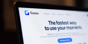 Gyazo logo visible on a laptop screen, via open tab, on the company's website.