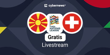 UEFA-Nations-League-Logo mit den Verbandslogos von Nordmazedonien und der Schweiz und dem Schriftzug „Gratis Livestream“