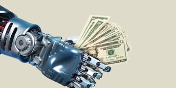 robot hand  holding dollar bills