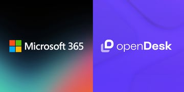The logos of productivity suites Microsoft 365 (on the left) and openDesk (on the right)