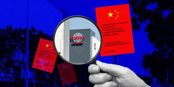 Chinese flags surrounding the Taiwanese Semiconductor Manufacturing Company. Image by Cybernews.