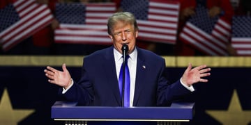 US President Donald Trump speaks on stage at the 2026 Republican National Convention