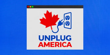 The logo of "Unplug America" website on a blue background