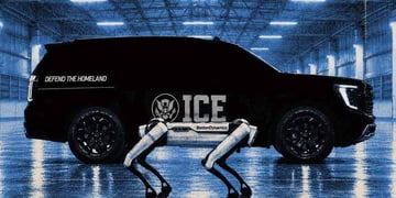 Boston Dynamics Robot Dog and ICE vehicle. Image by Cybernews.