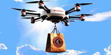 A DoorDash drone with a Chipotle delivery bag.