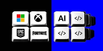 Split-screen of Microsoft and Epic Games' organic efforts and that of AI.