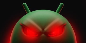Android bot with red eyes in black background