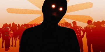 An AI agent surrounded by a group of people, the logo of Anthropic