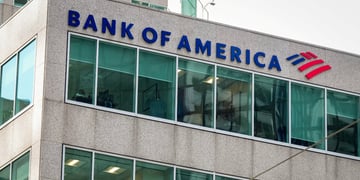 Bank of America's logo adorns the facade of its office in downtown Toronto, Ontario, Canada