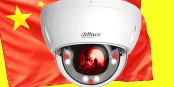 A Dahua camera in the background of the Chinese flag.