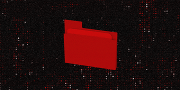 A red folder over a bakcground of blinking ones and zeroes.