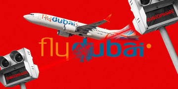 flydubai airplane in the red background