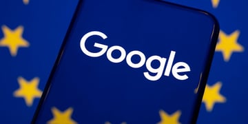 Google logo superimposed on EU flag