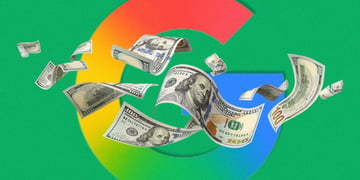Dollars floating in front og Google sign. 