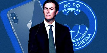 An iPhone X, Jared Kushner, and a symbol of Russian GRU agency.