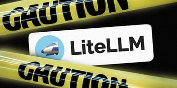 A warning tape with the word "Caution" on it, LiteLLM logo.