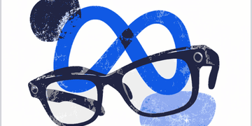 Rotating smart glasses, Meta's logo behind it