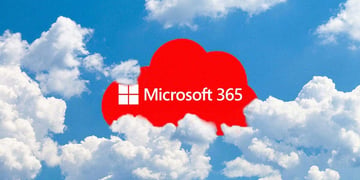 The logo of Microsoft 365 surrounded by clouds in the sky