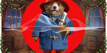 Paddington Bear on a greeting card, with AI interference.