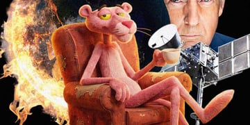 Pink Panther smirks in armchair as world burns, Starlink hovers, and Trump stares ahead
