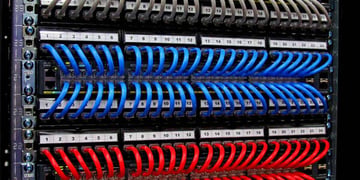 A server with wires in a data center