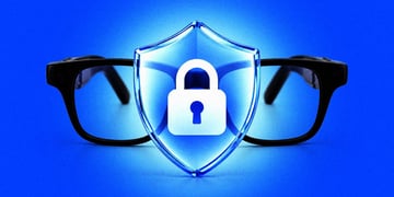 A pair of AI smart glasses, a shield with a lock