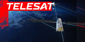The logo of Canadian company of Telesat, a satellite in the sky