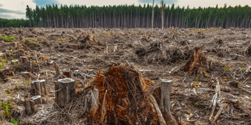 Trees felled in the forest.