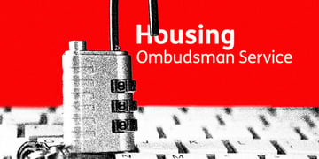 UK Housing Ombudsman logo with a lock and a keyboard in the background