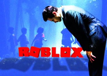 Children and a man with Roblox logo