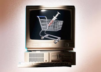 a monitor with shoping cart