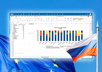 Euro-Office suite; EU and Russian flags