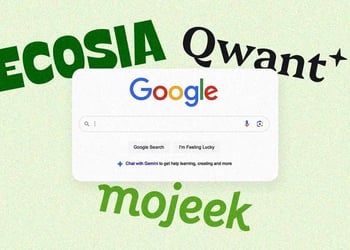 Logos of Ecosia, Qwant, Mojeek, Google Search bar