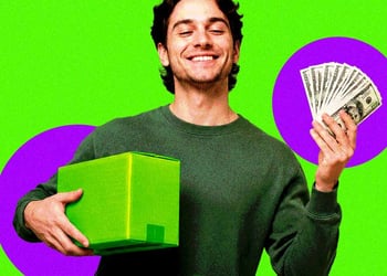 Man with a package and money