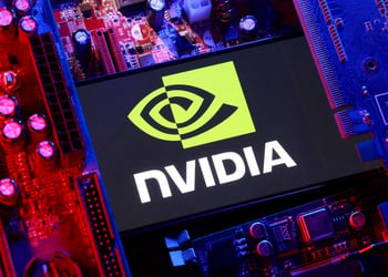 Nvidia logo overlayed on computer motherboard