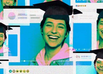 A woman wearing a mortarboard; the window of social media platform