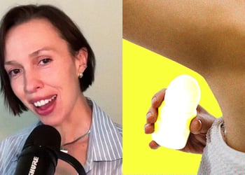 Deana Burke; a person applying a deodorant