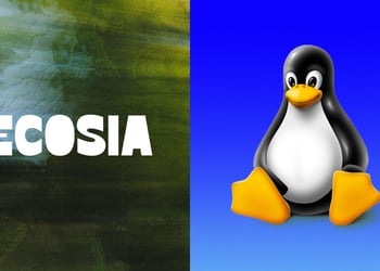 The logos of Ecosia Search Engine and Linux operating system