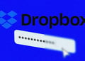 dropbox written in black, blue background, white password line