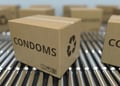 condoms on cardboard box