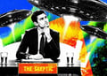 A skeptic sitting below a UFO.